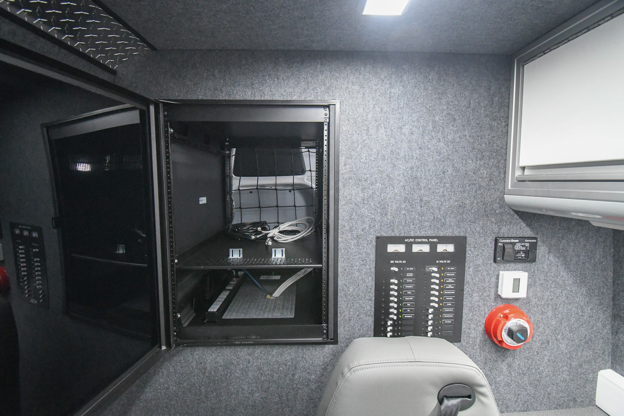 A view of the electronics rack cabinet inside the unit for Waynesville, NC.