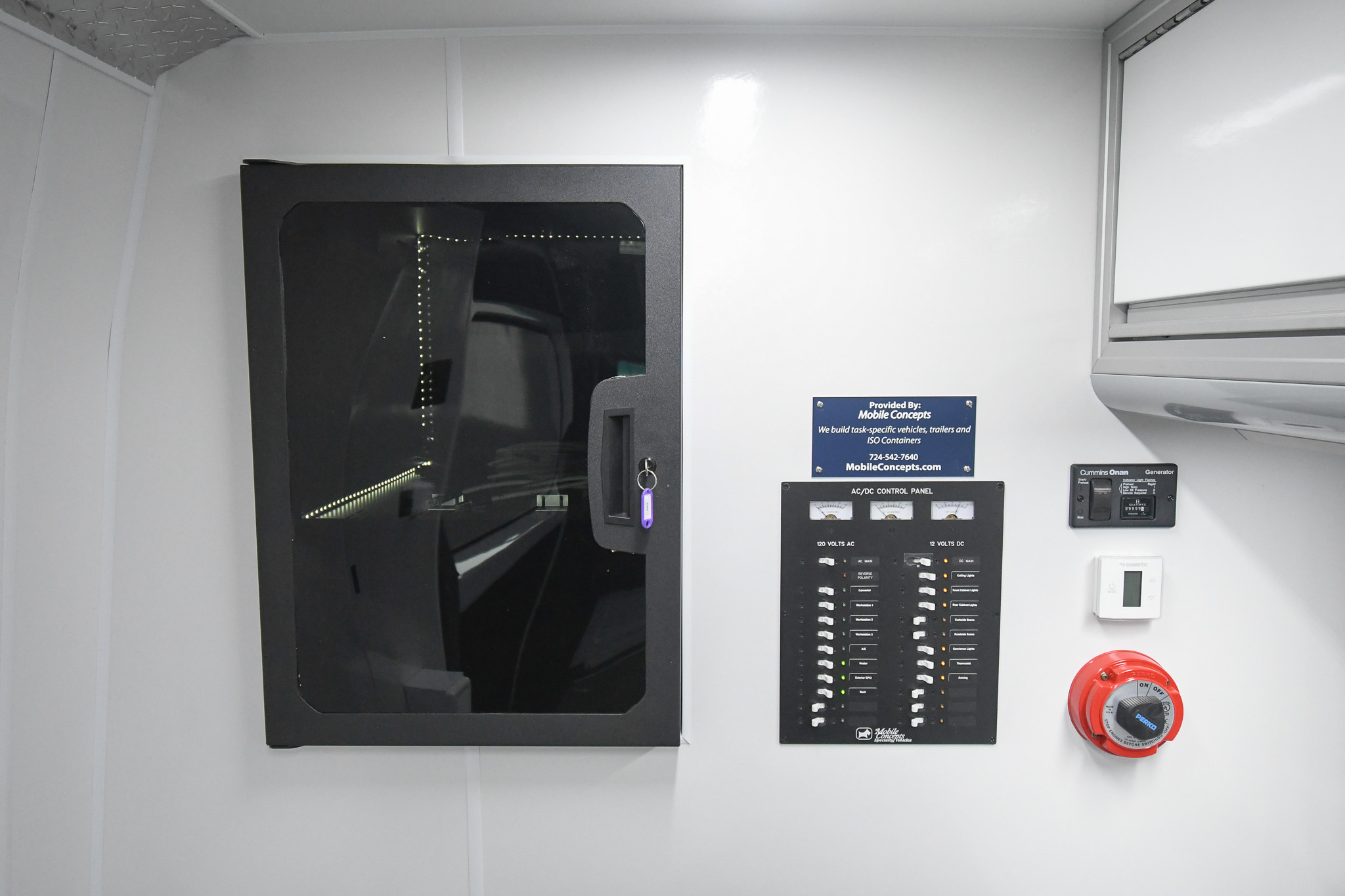 The electronics rack cabinet inside the unit for Fountain Valley, CA.