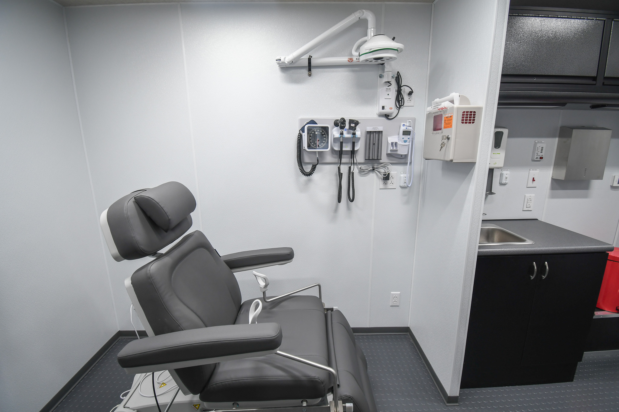 The Medi Luxe Exam Chair and ENT diagnostics system inside the unit for Rosebud, SD.