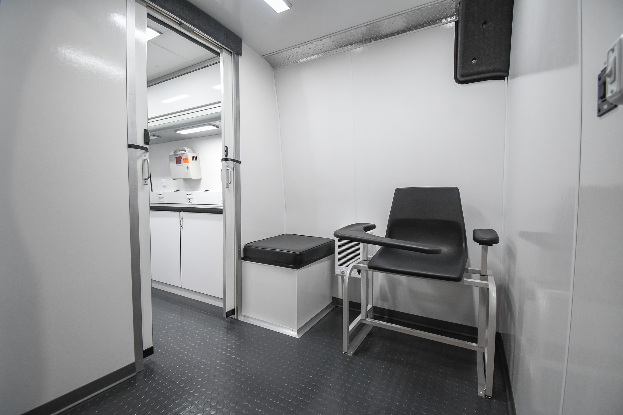 The patient blood draw chair inside the unit for Lancaster, PA.