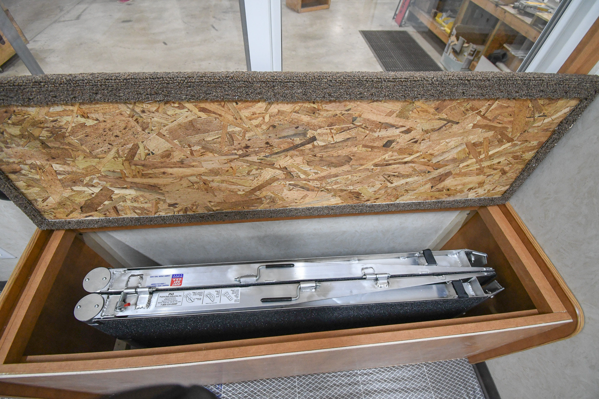 The stored wheelchair ramp inside the unit for Modesto, CA.